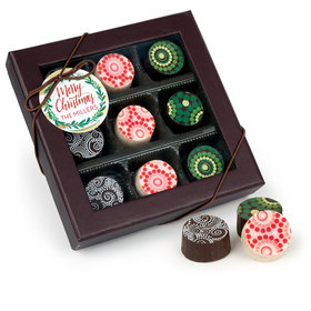 Personalized Christmas Wreath Gourmet Belgian Chocolate Truffle Gift Box (9 Truffles)