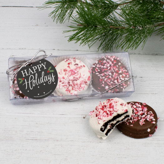 Personalized Christmas Peppermint Chocolate Covered Oreos in Box with Gift Tag - Snowy Santa