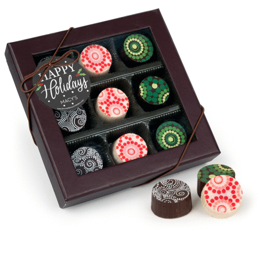 Personalized Happy Holidays Snowy Santa Gourmet Belgian Chocolate Truffle Gift Box (9 Truffles)