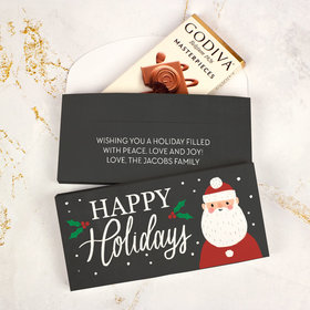 Deluxe Personalized Bonnie Marcus Christmas Snowy Santa Godiva Chocolate Bar in Gift Box