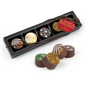 Personalized Christmas Joyful Gold Gourmet Belgian Chocolate Truffle Gift Box (5 Truffles)