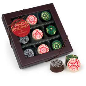 Personalized Christmas Joyful Gold Gourmet Belgian Chocolate Truffle Gift Box (9 Truffles)