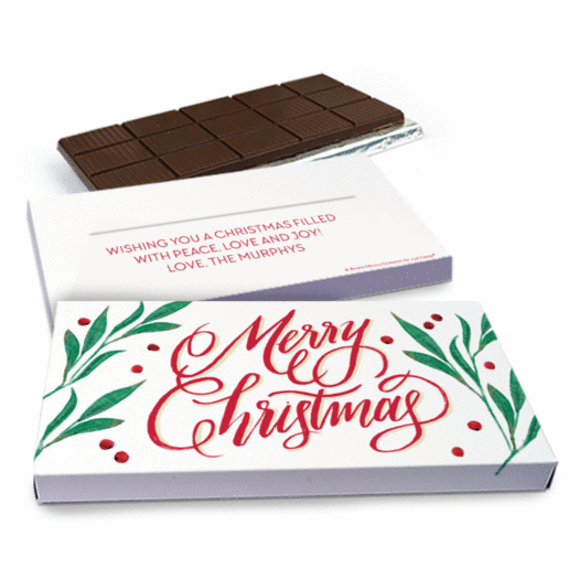 Deluxe Personalized Bonnie Marcus Holly-day Joy Chocolate Bar in Gift Box (3oz Bar)