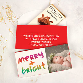 Deluxe Personalized Bonnie Marcus Christmas Very Merry Photo Godiva Chocolate Bar in Gift Box