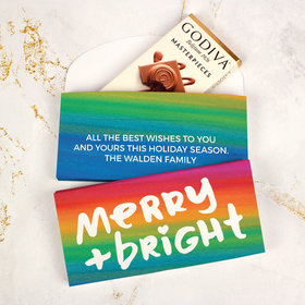 Deluxe Personalized Bonnie Marcus Christmas Merry & Bright Godiva Chocolate Bar in Gift Box