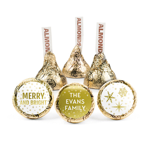 Personalized Bonnie Marcus Christmas Glittery Gold Hershey's Kisses