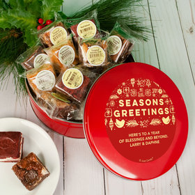 Personalized Christmas Season's Greetings Tin with Brownies (approx 16 pcs)