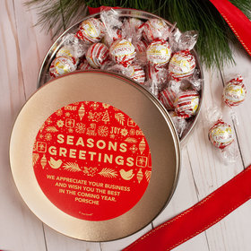 Personalized Christmas Season's Greetings Tin with Lindt Truffles (approx 45 pcs)