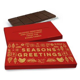 Deluxe Personalized Christmas Seasons Greetings Chocolate Bar in Metallic Gift Box (3oz Bar)