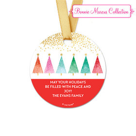 Personalized Round Bonnie Marcus Christmas Shimmering Pines Favor Gift Tags (20 Pack)