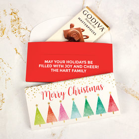 Deluxe Personalized Bonnie Marcus Christmas Shimmering Pines Godiva Chocolate Bar in Gift Box