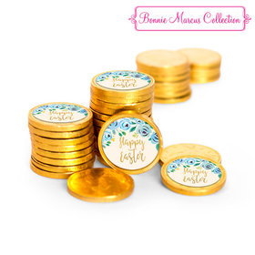 Bonnie Marcus Collection Easter Blue Flowers Chocolate Coins with Stickers (84 Pack)