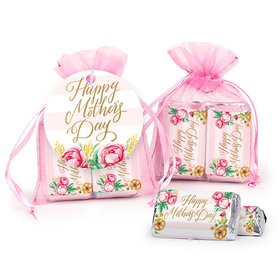 Personalized Mother's Day Pink Flowers Hershey's Miniatures in Organza Bags with Gift Tag