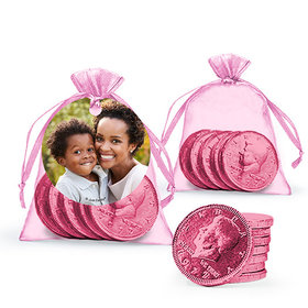 Personalized Mother's Day Photo Milk Chocolate Coins in Organza Bags with Gift Tag
