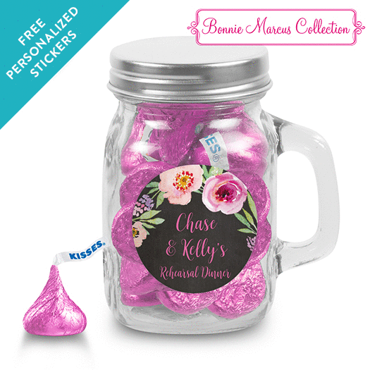 Bonnie Marcus Collection Personalized Mini Mason Mug Floral Embrace Rehearsal Dinner Favors (12 Pack)
