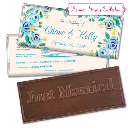 Bonnie Marcus Collection Personalized Embossed Chocolate Bar Chocolate & Wrapper Here's Something Blue Wedding Favors