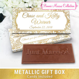 Deluxe Personalized Wedding Flowers Chocolate Bar in Metallic Gift Box