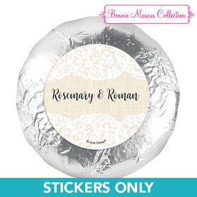 Personalized Bonnie Marcus Wedding Lace Trim on Burlap 1.25" Stickers (48 Stickers)