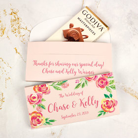 Deluxe Personalized Wedding Pink Flowers Godiva Chocolate Bar in Gift Box