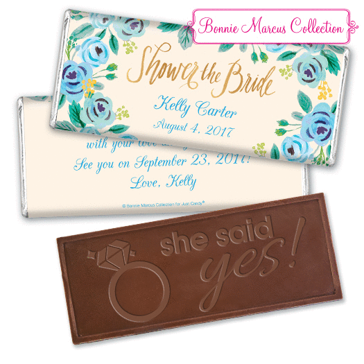 Bonnie Marcus Collection Personalized Embossed Chocolate Bar Bridal Shower Here's Something Blue Personalized