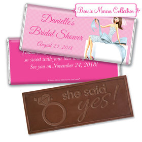 Personalized Bonnie Marcus Bridal Shower Brunette Bride Embossed Chocolate Bar & Wrapper