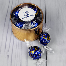 Personalized Holiday Add Your Logo Gift Plastic Tin Approx 9 Lindor Truffles by Lindt
