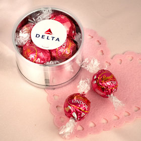 Personalized Valentine's Day Add Your Logo Plastic Gift Tin Approx 9 Lindor Truffles by Lindt