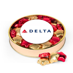 Personalized Add Your Logo Large Plastic Tin with Gold & Red Milk Chocolate Foiled Stars