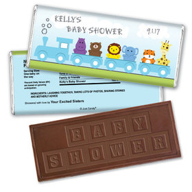 Baby Shower Personalized Embossed Chocolate Bar Safari Animal Train