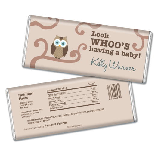 Baby Shower Personalized Chocolate Bar Whoo Owl