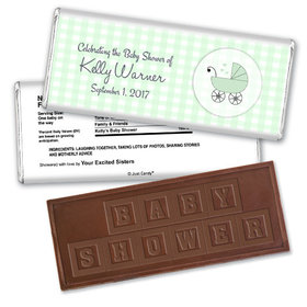 Baby Shower Personalized Embossed Chocolate Bar Gingham Carriage