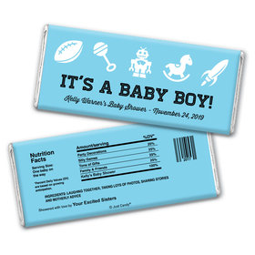 Baby Shower Personalized Chocolate Bar Wrappers Rockets Robots Rattles "It's a Boy"