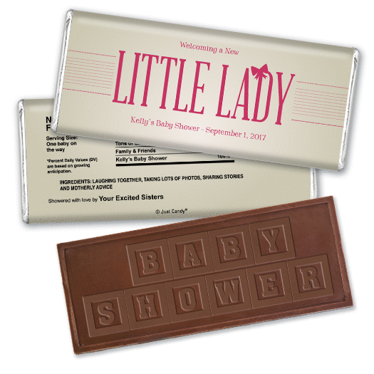 Baby Shower Personalized Embossed Chocolate Bar Little Lady Bow