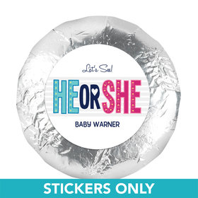 Baby Shower 1.25" Sticker Gender Reveal He or She? (48 Stickers)