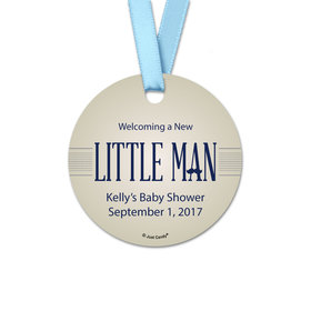 Personalized Round Baby Shower Little Man Favor Gift Tags (20 Pack)