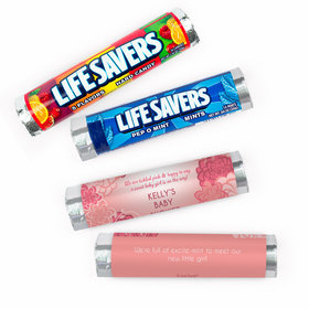Personalized Baby Shower Pink Flowers Lifesavers Rolls (20 Rolls)