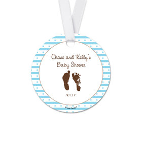 Personalized Round Baby Shower Footprints Favor Gift Tags (20 Pack)