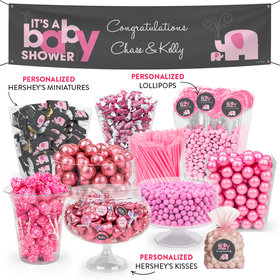 Personalized Baby Shower Pink Elephant Deluxe Candy Buffet