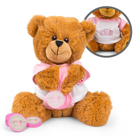 Personalized Baby Shower Little Lady Teddy Bear with Chocolate Coins in XS Organza Bag
