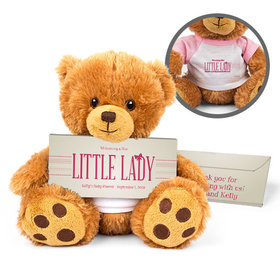 Personalized Baby Shower Little Lady Teddy Bear with Embossed Chocolate Bar in Deluxe Gift Box