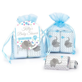Personalized Baby Shower Chevron Elephant Hershey's Miniatures in Organza Bags with Gift Tag
