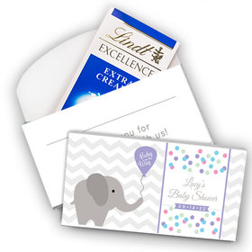 Deluxe Personalized Baby Shower Chevron Elephants Lindt Chocolate Bar in Gift Box (3.5oz)