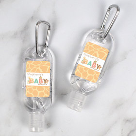 Personalized Baby Shower Safari Snuggles Hand Sanitizer with Carabiner 1.fl. Oz.