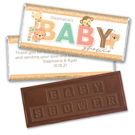 Baby Shower Personalized Embossed Chocolate Bar Safari Snuggles