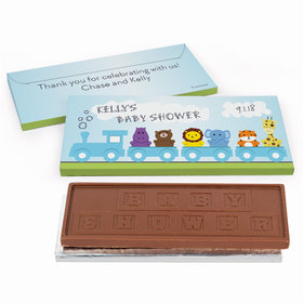 Deluxe Personalized Baby Shower Safari Animal Train Chocolate Bar in Gift Box