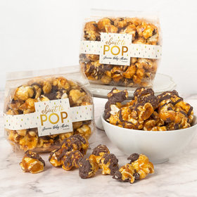 Personalized Baby Shower Chocolate Caramel Sea Salt Gourmet Popcorn 3.5 oz Bags - About to Pop