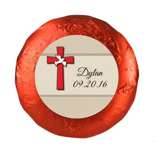 Confirmation 1.25" Sticker Red Cross and Dove (48 Stickers)