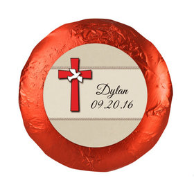 Confirmation 1.25" Sticker Red Cross and Dove (48 Stickers)