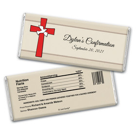 Confirmation Personalized Chocolate Bar Wrappers Red Cross and Dove