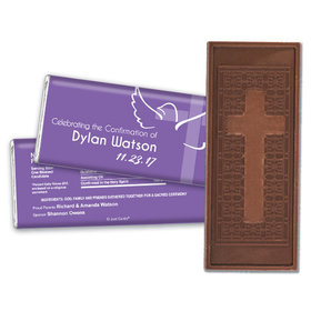 Confirmation Personalized Embossed Cross Chocolate Bar Cross & Dove